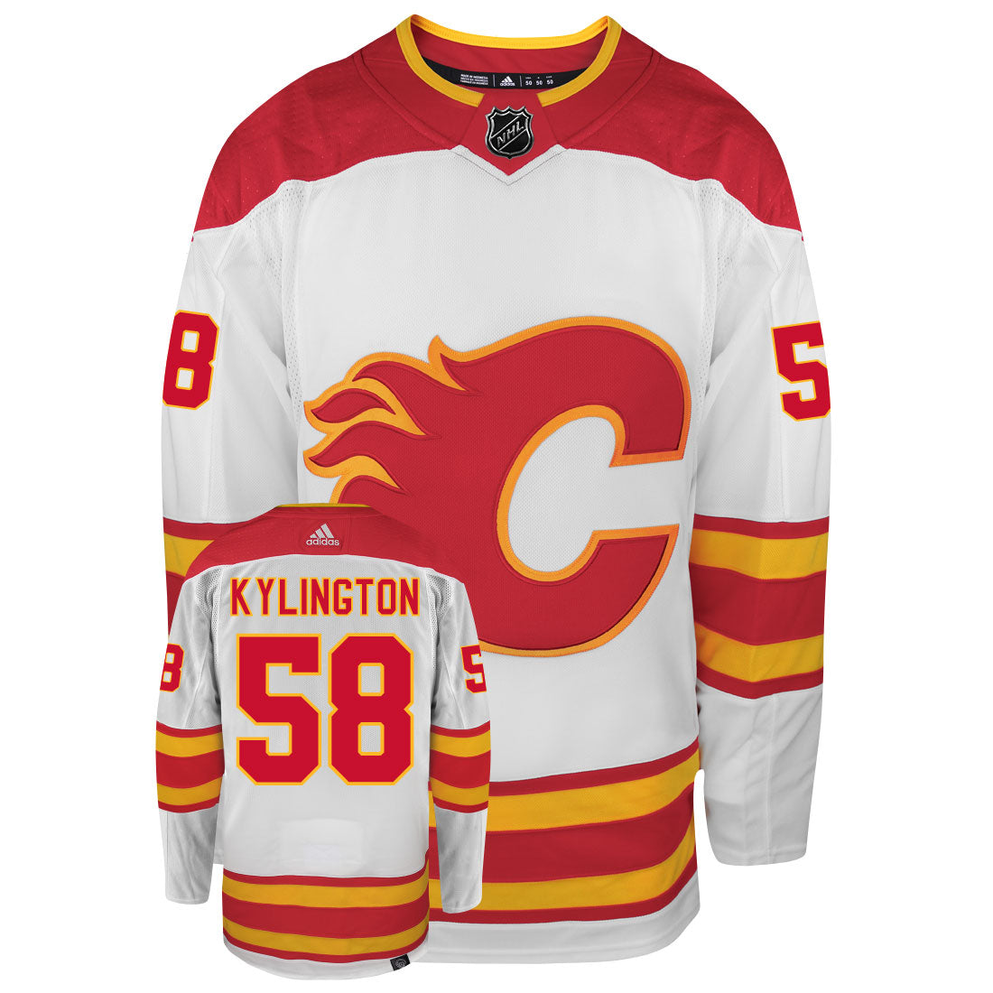 Oliver Kylington Calgary Flames Adidas Primegreen Authentic Away NHL Hockey Jersey - Front/Back View