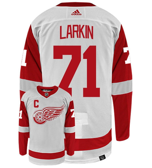 Dylan Larkin Detroit Red Wings Adidas Primegreen Authentic Away NHL Hockey Jersey - Back/Front View