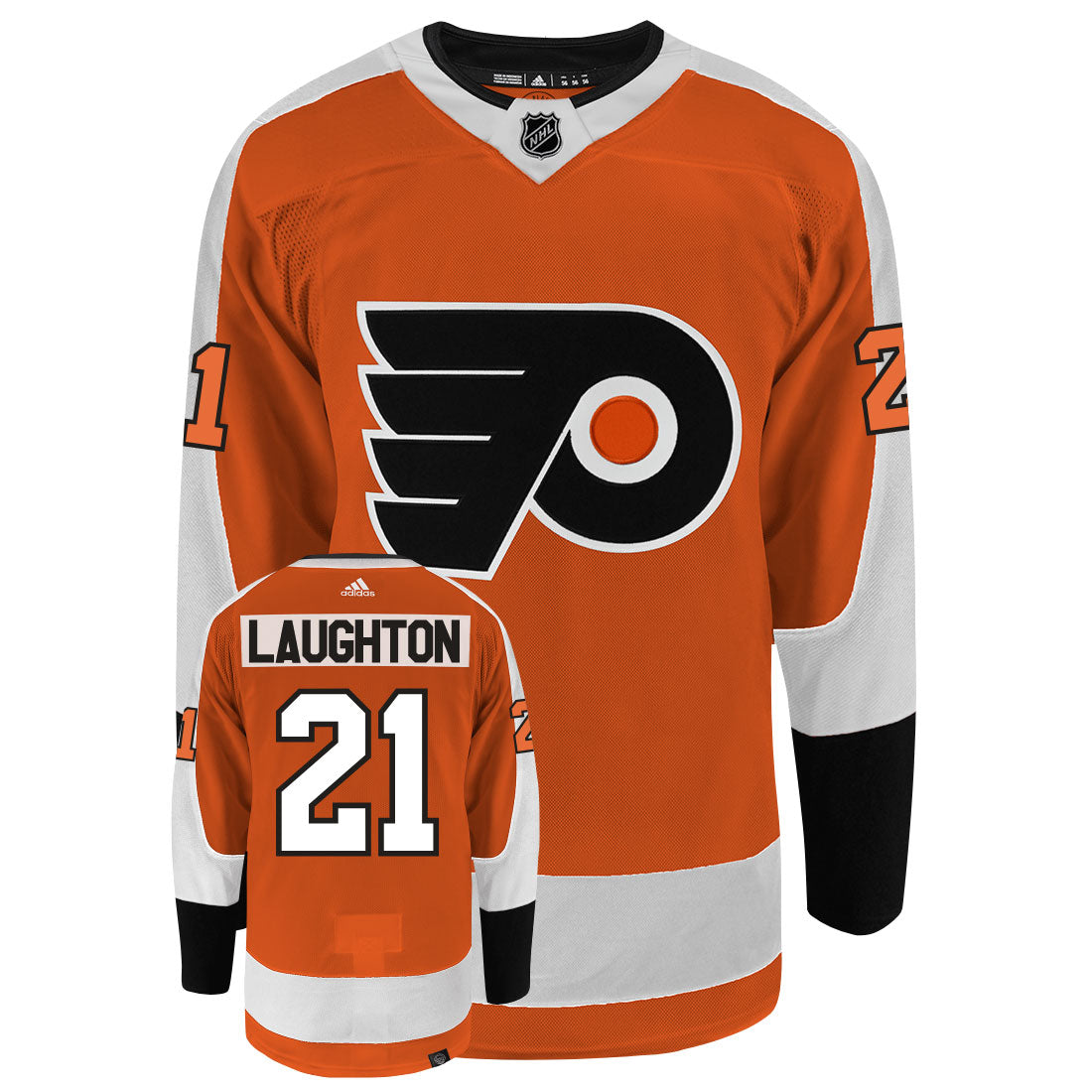 Scott Laughton Philadelphia Flyers Adidas Primegreen Authentic Home NHL Hockey Jersey - Front/Back View
