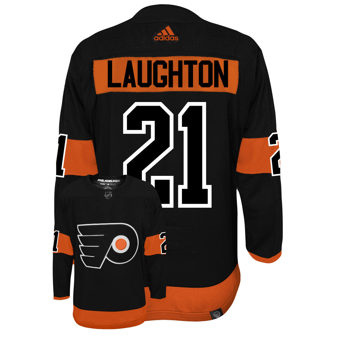 Scott Laughton Philadelphia Flyers Adidas Primegreen Authentic Third Alternate NHL Hockey Jersey - Back/Front View