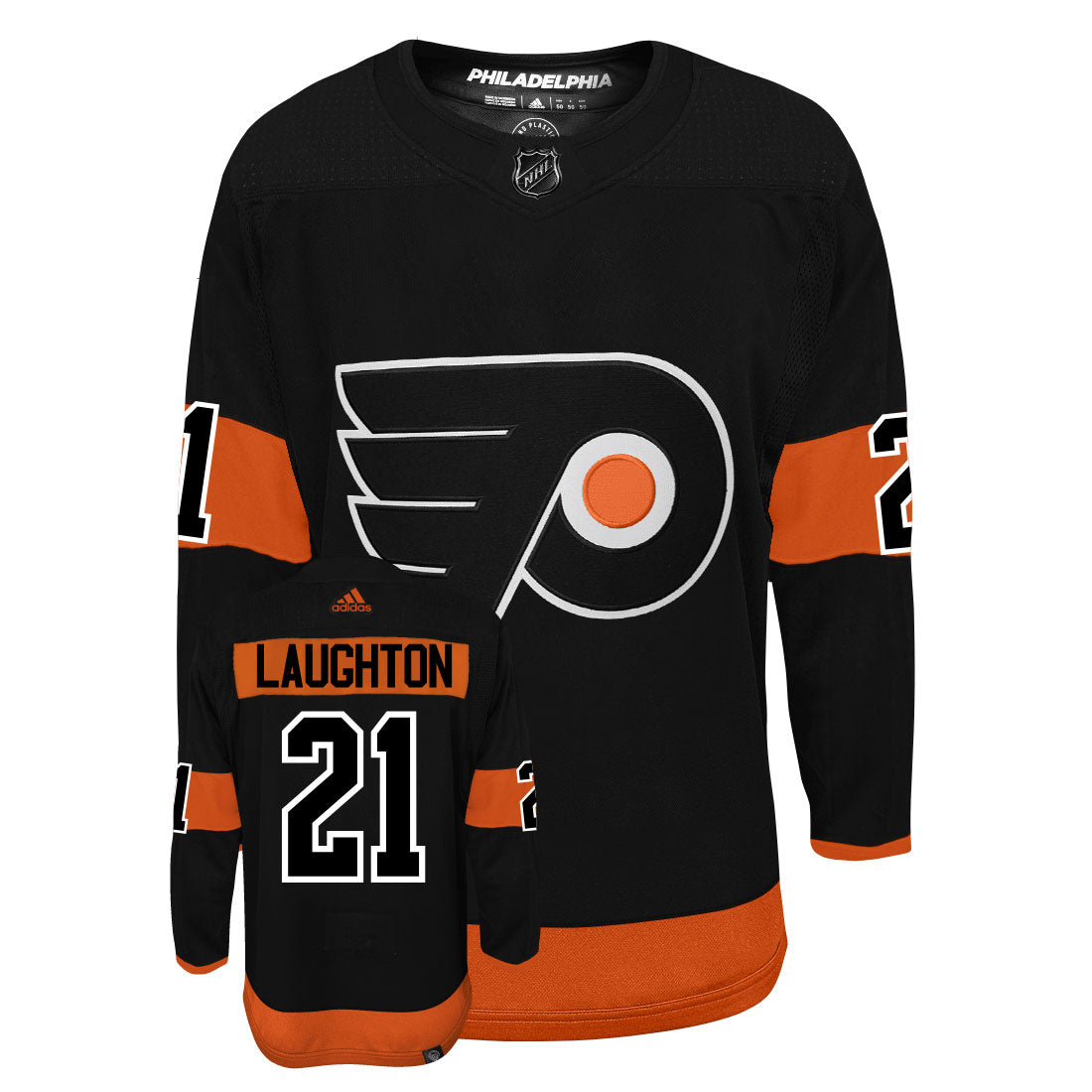 Scott Laughton Philadelphia Flyers Adidas Primegreen Authentic Third Alternate NHL Hockey Jersey - Front/Back View