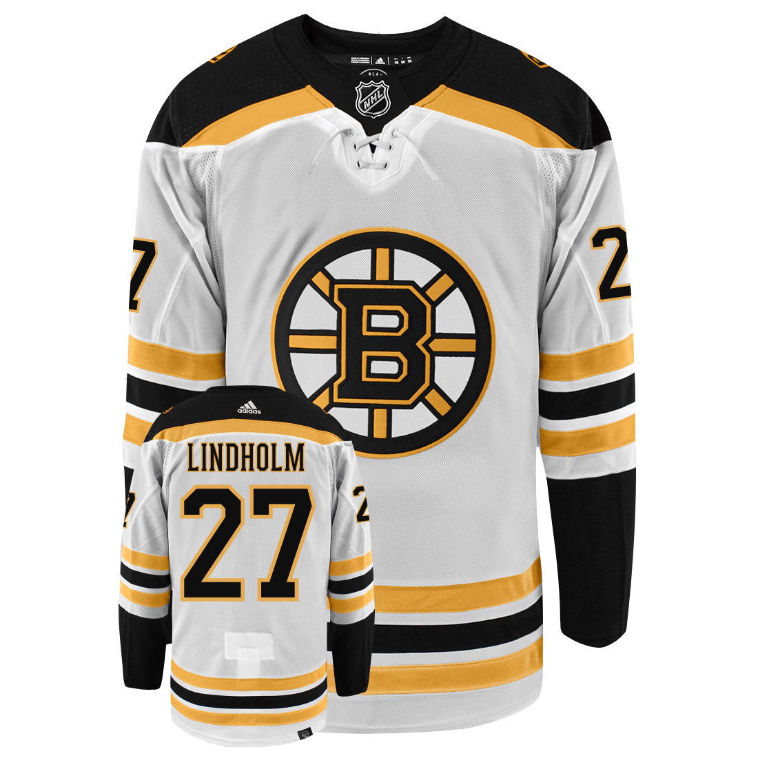 Hampus Lindholm Boston Bruins Adidas Primegreen Authentic Away NHL Hockey Jersey - Front/Back View