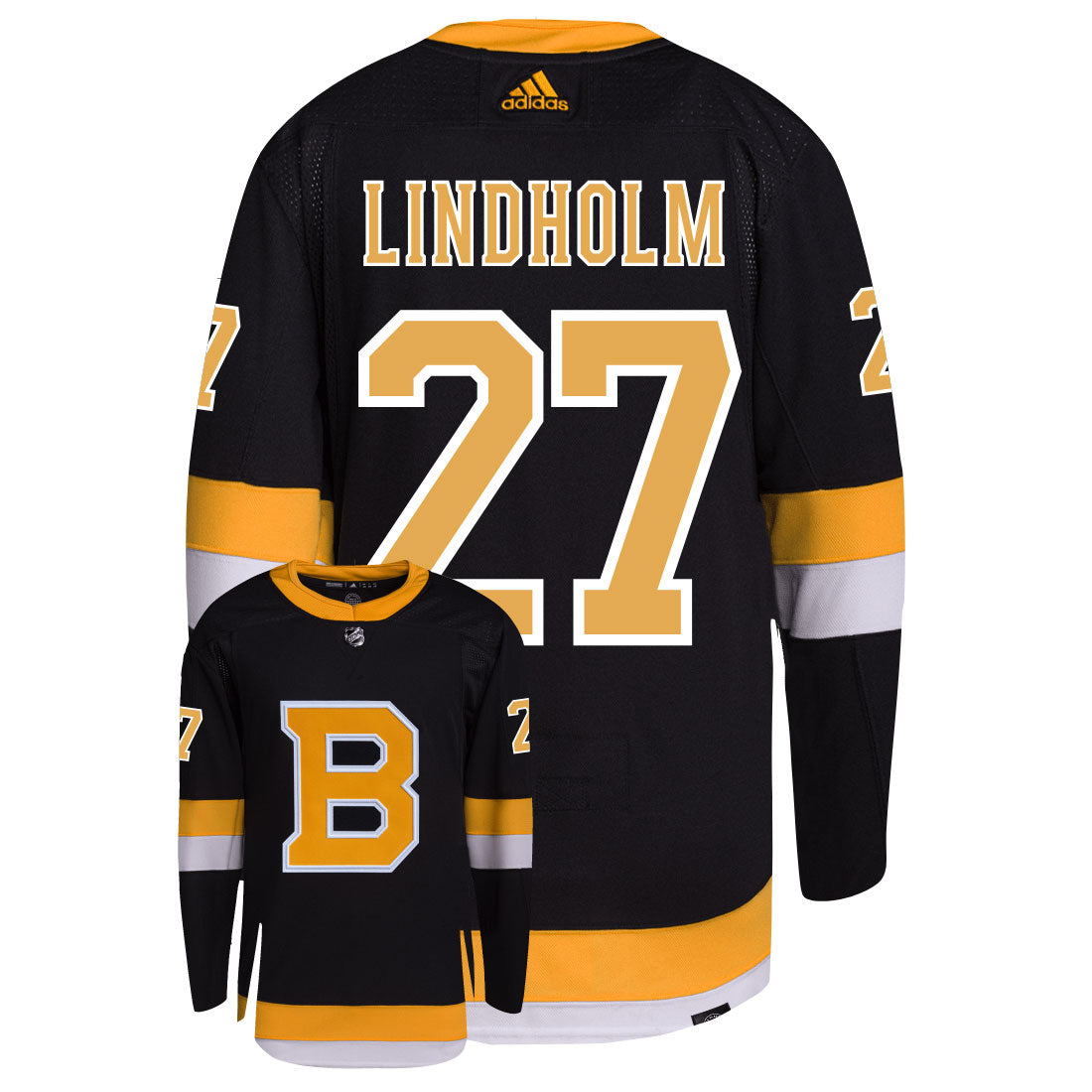 Hampus Lindholm Boston Bruins Adidas Primegreen Authentic Third Alternate NHL Hockey Jersey - Back/Front View