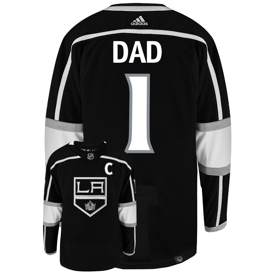 Los Angeles Kings Dad Number One Adidas Primegreen Authentic NHL Hockey Jersey - Back/Front View