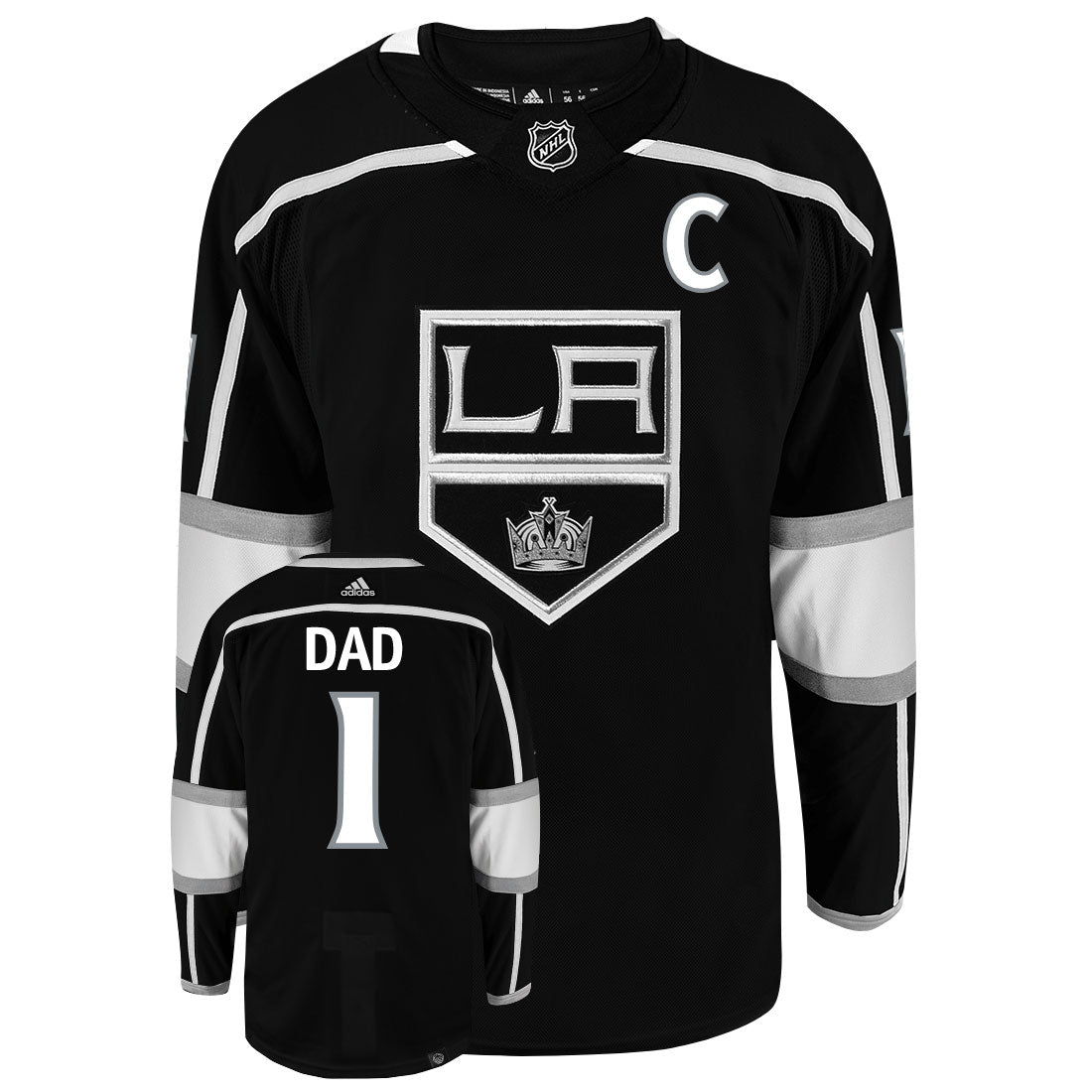 Los Angeles Kings Dad Number One Adidas Primegreen Authentic NHL Hockey Jersey - Front/Back View