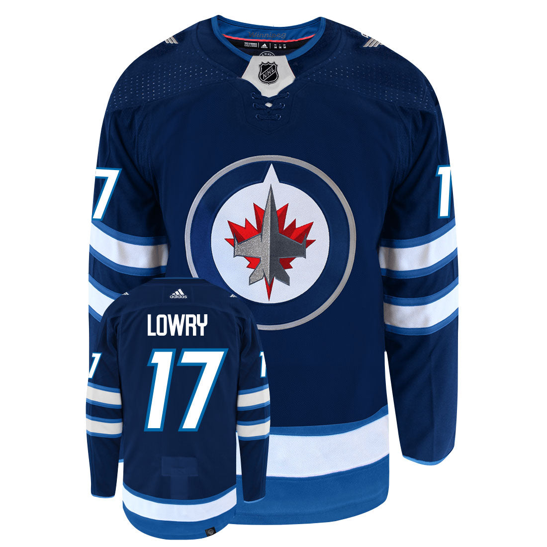 Adam Lowry Winnipeg Jets Adidas Primegreen Authentic Home NHL Hockey Jersey - Front/Back View