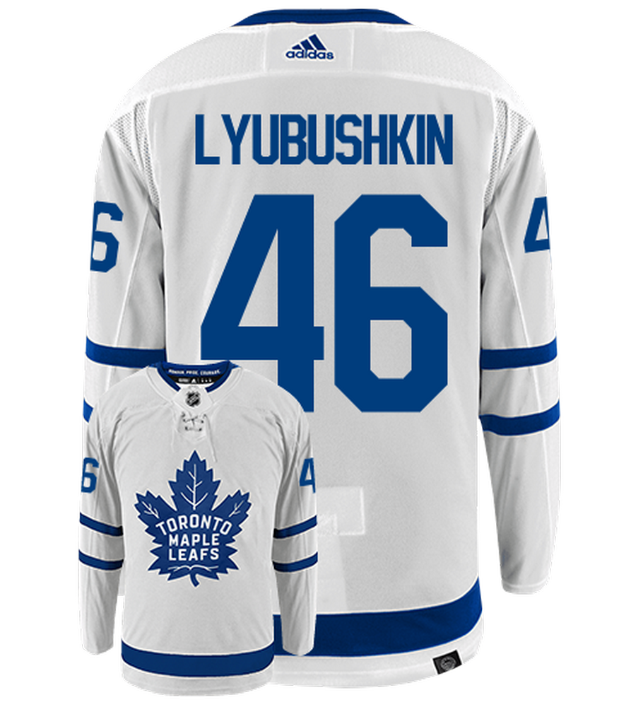Ilya Lybushkin Toronto Maple Leafs Adidas Primegreen Authentic Away NHL Hockey Jersey - Back/Front View