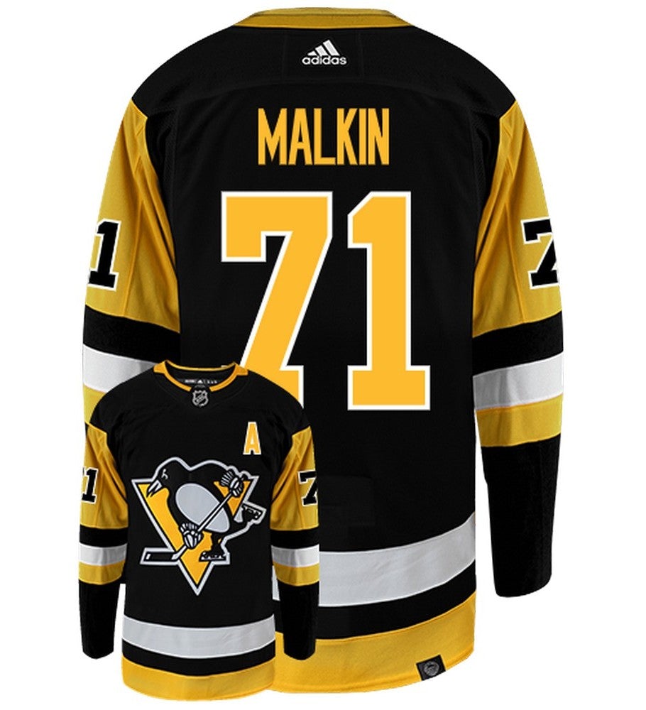 Evgeni Malkin Pittsburgh Penguins Adidas Primegreen Authentic Home NHL Hockey Jersey - Back/Front View