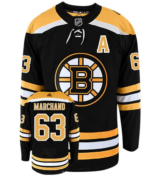Brad Marchand Boston Bruins Adidas Primegreen Authentic Home NHL Hockey Jersey - Front/Back View