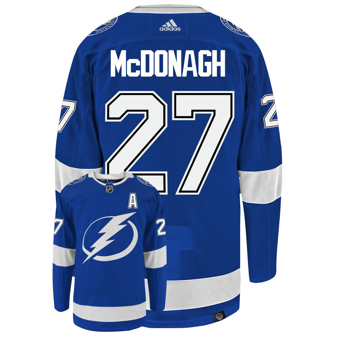 Ryan McDonagh Tampa Bay Lightning Adidas Primegreen Authentic NHL Hockey Jersey - Back/Front View