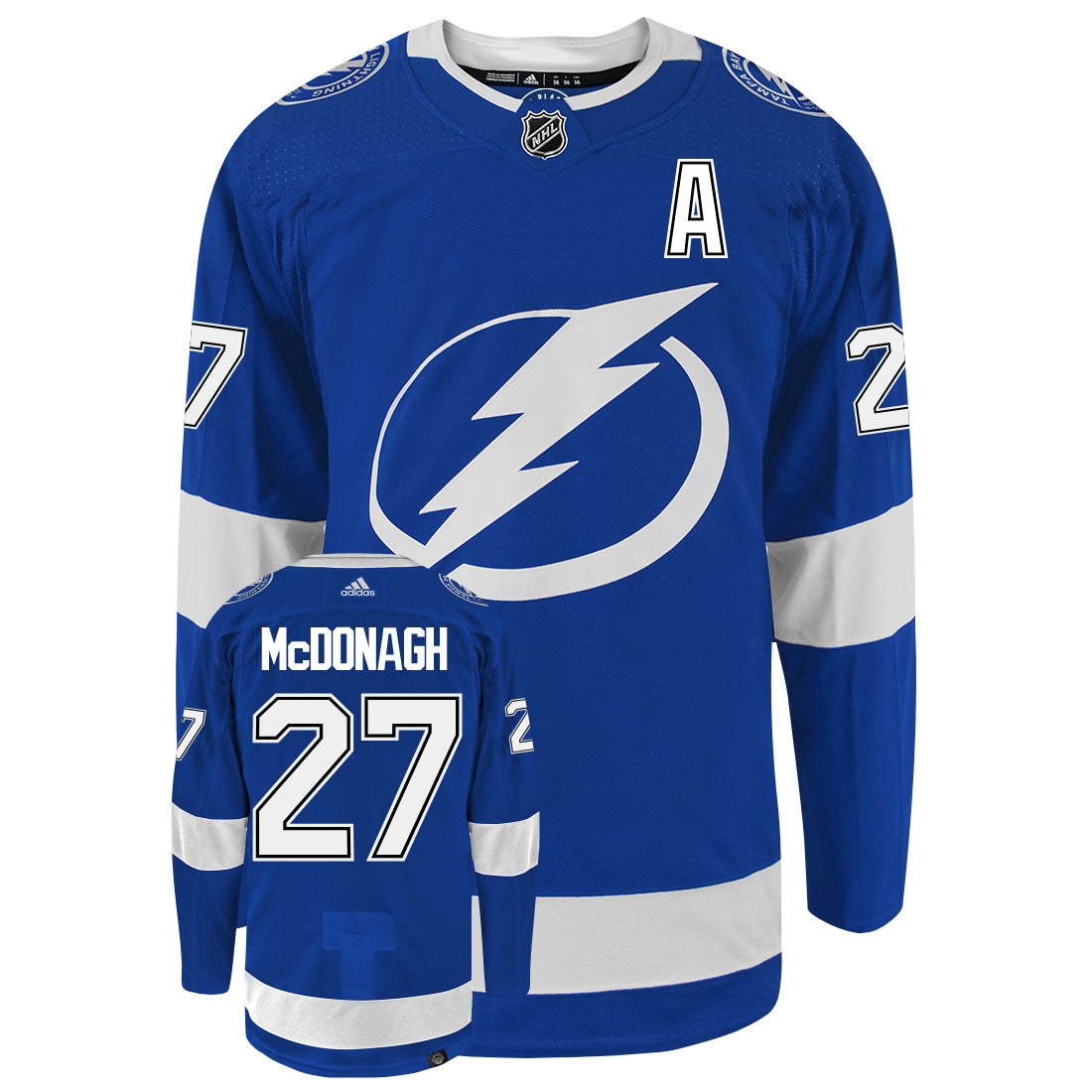 Ryan McDonagh Tampa Bay Lightning Adidas Primegreen Authentic NHL Hockey Jersey - Front/Back View