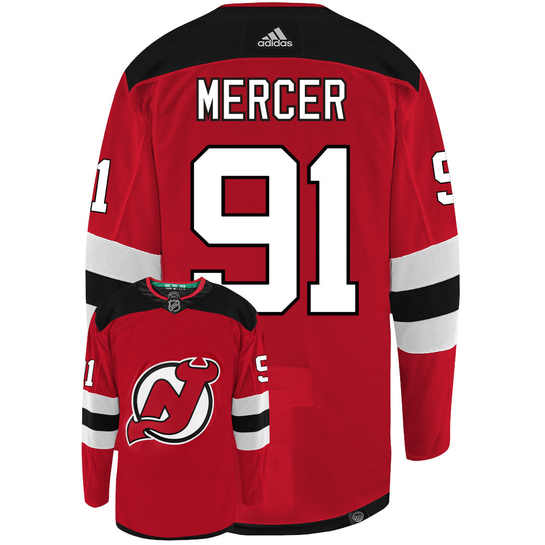 Dawson Mercer New Jersey Devils Adidas Primegreen Authentic NHL Hockey Jersey - Back/Front View