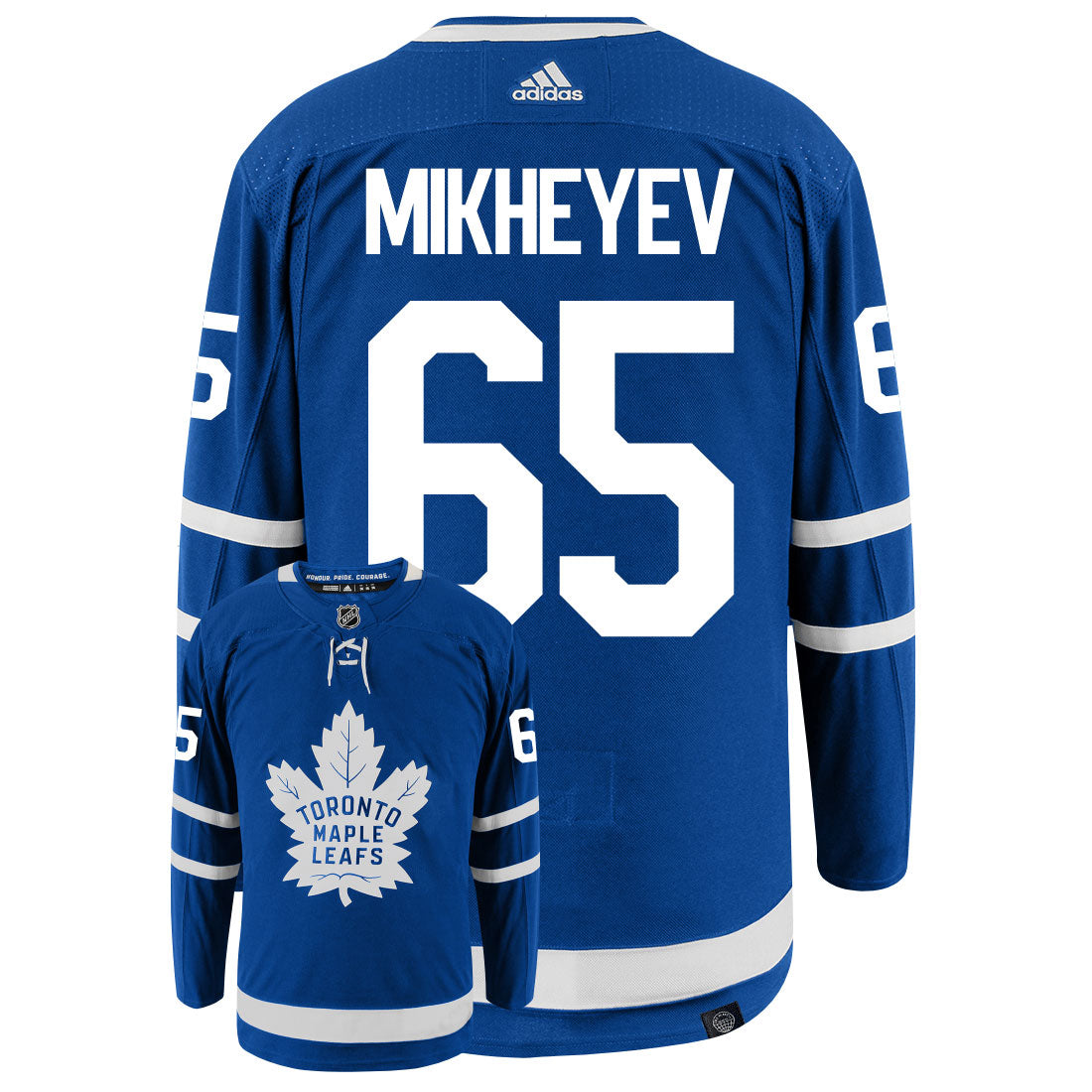 Ilya Mikheyev Toronto Maple Leafs Adidas Primegreen Authentic Home NHL Hockey Jersey - Back/Front View