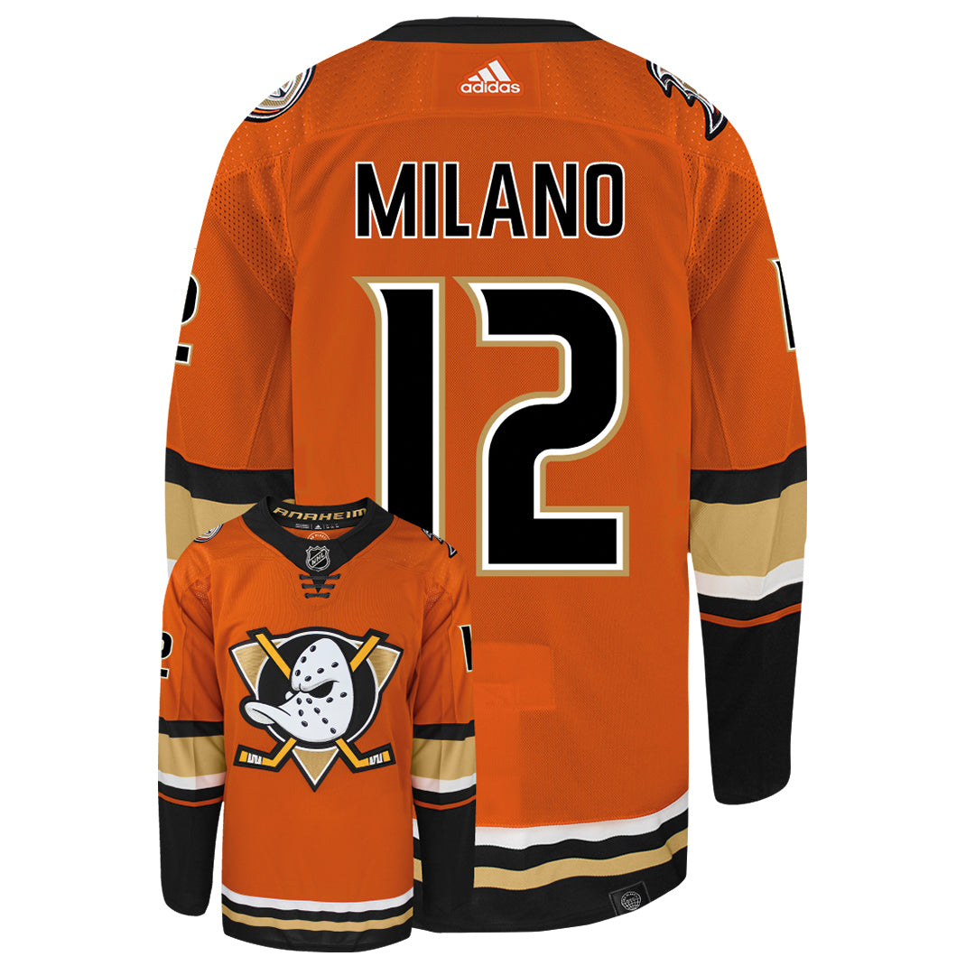 Sonny Milano Anaheim Ducks Adidas Primegreen Authentic Third Alternate NHL Hockey Jersey - Back/Front View