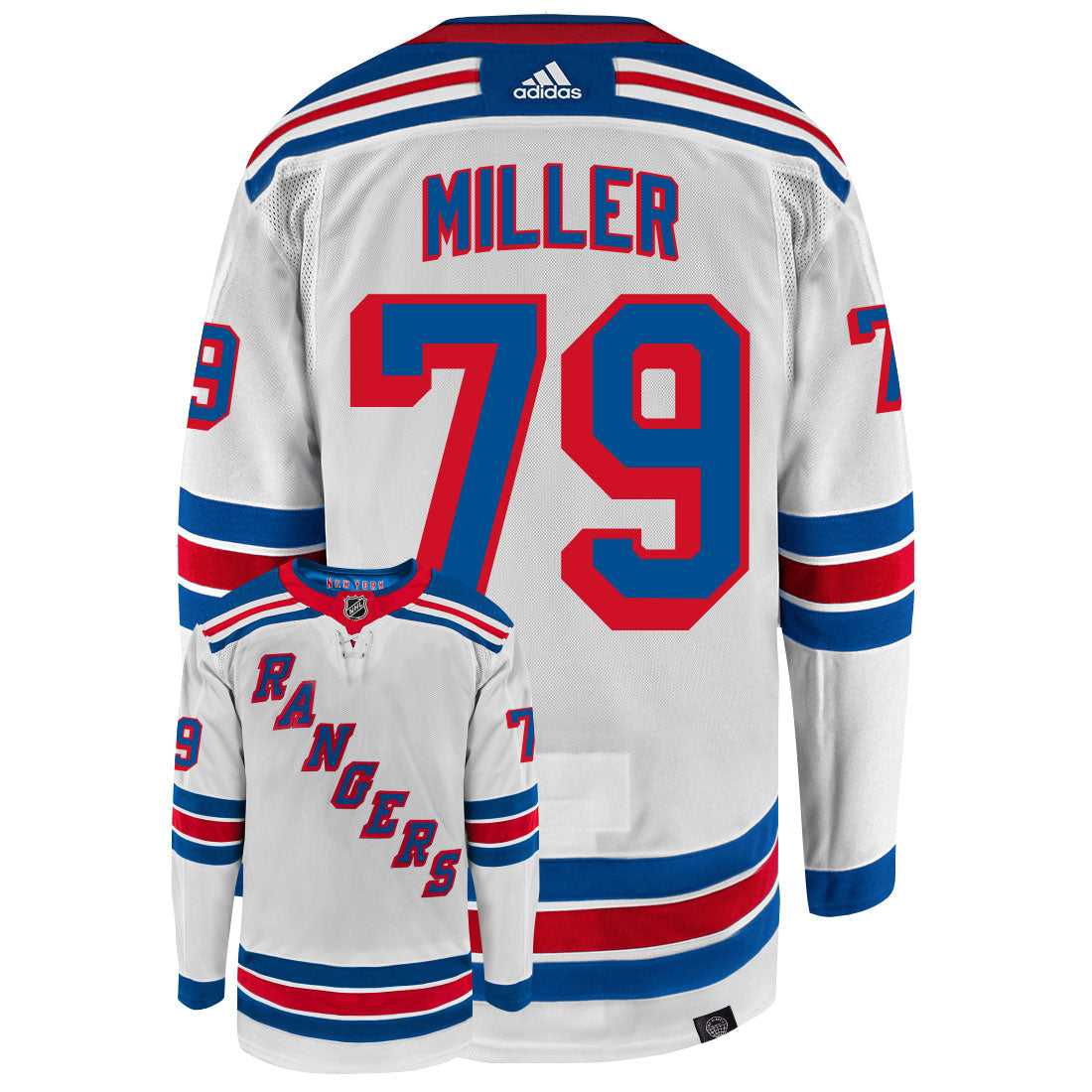 K'Andre Miller New York Rangers Adidas Primegreen Authentic Away NHL Hockey Jersey - Back/Front View
