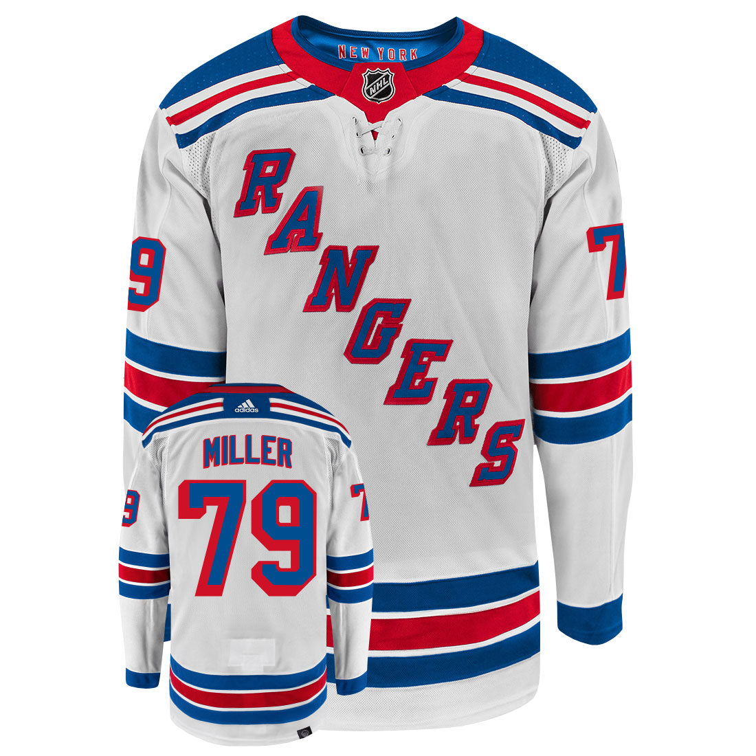 K'Andre Miller New York Rangers Adidas Primegreen Authentic Away NHL Hockey Jersey - Front/Back View
