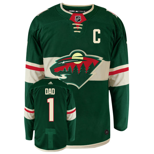 Minnesota Wild Dad Number One Adidas Primegreen Authentic NHL Hockey Jersey - Front/Back View