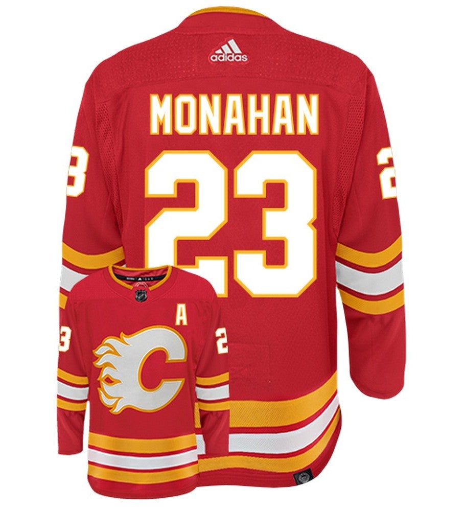 Sean Monahan Calgary Flames Adidas Primegreen Authentic Home NHL Hockey Jersey - Back/Front View