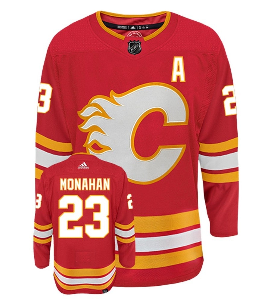 Sean Monahan Calgary Flames Adidas Primegreen Authentic Home NHL Hockey Jersey - Front/Back View