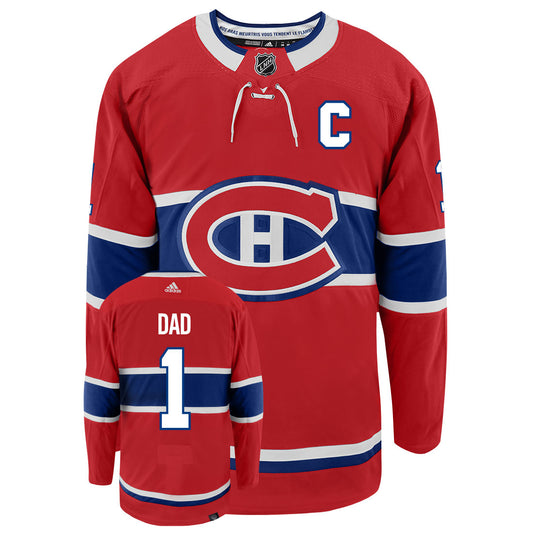 Montreal Canadiens Dad Number One Adidas Primegreen Authentic NHL Hockey Jersey - Front/Back View