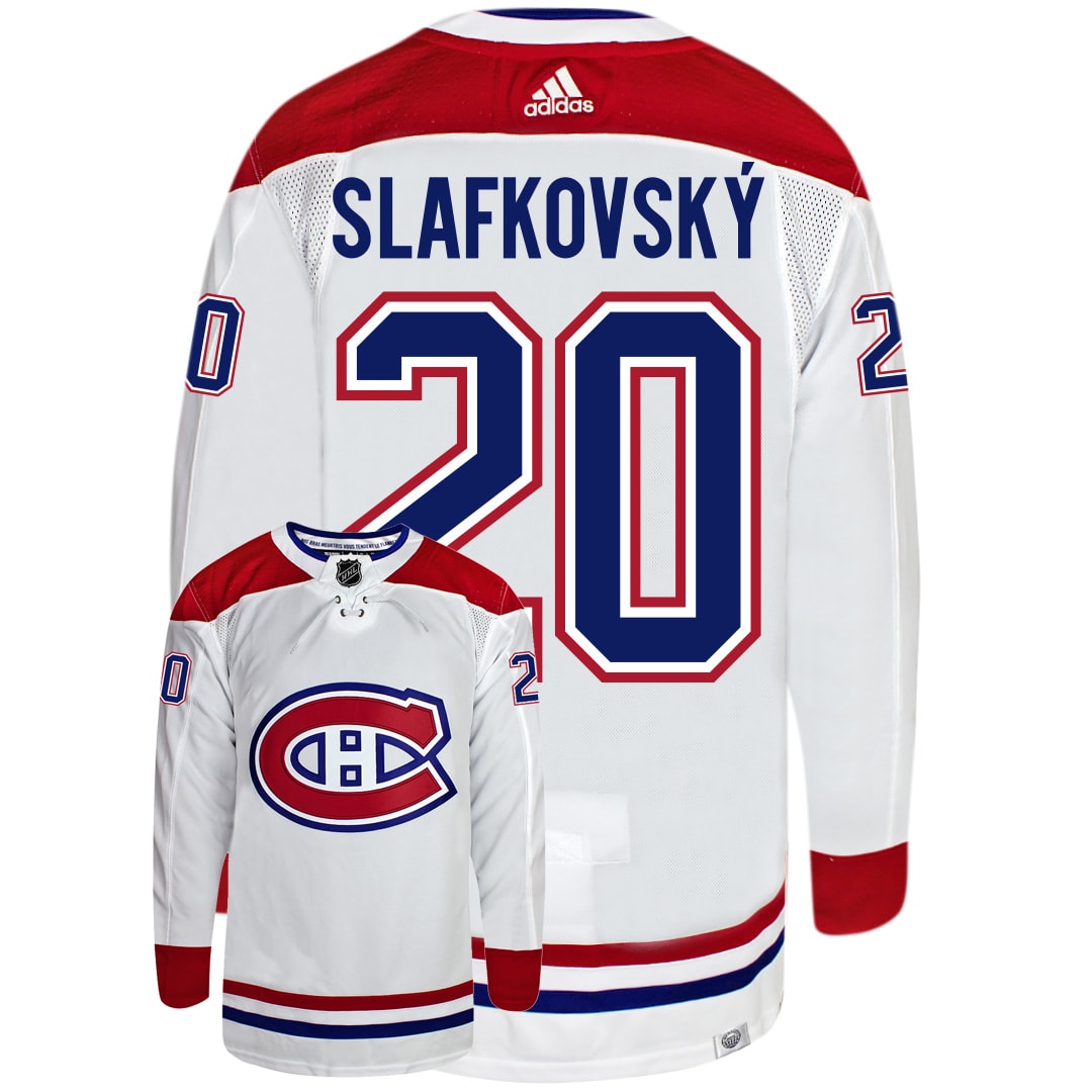 Juraj Slafkovský Montreal Canadiens Adidas Primegreen Authentic Away NHL Hockey Jersey - Back/Front View
