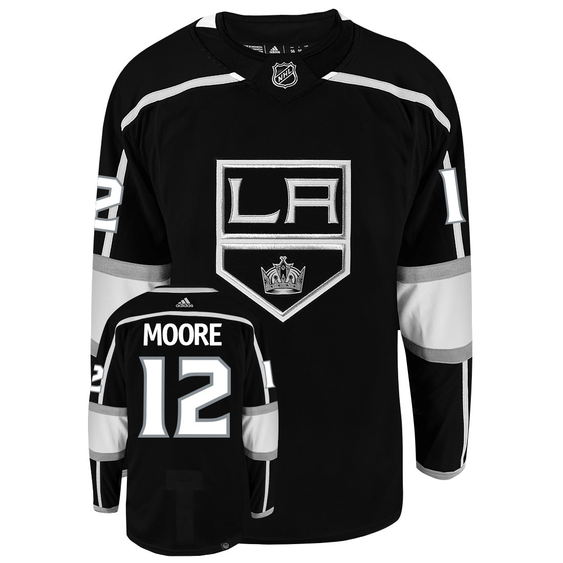 Trevor Moore Los Angeles Kings Adidas Primegreen Authentic Home NHL Hockey Jersey - Front/Back View