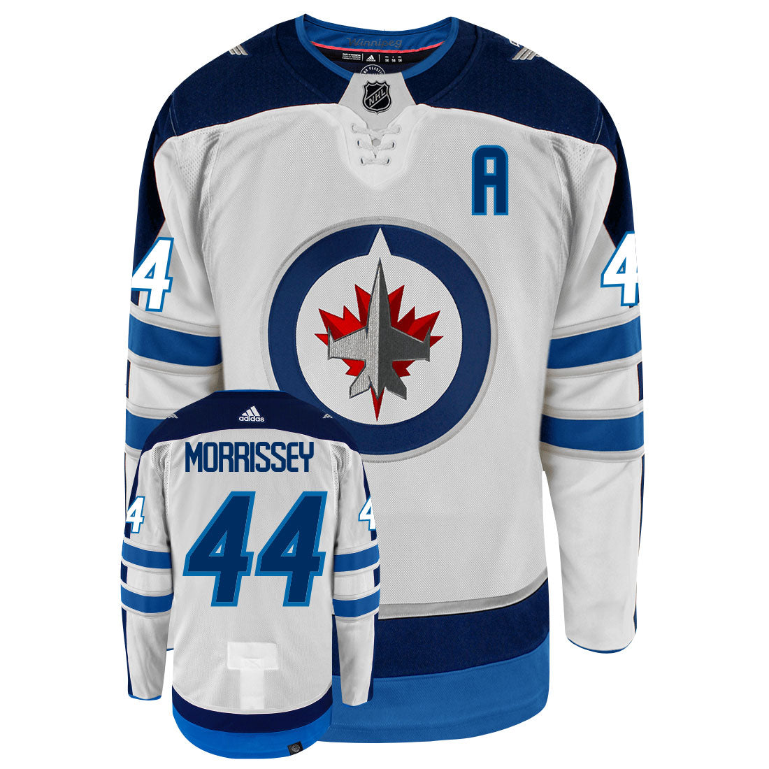 Josh Morrissey Winnipeg Jets Adidas Primegreen Authentic Away NHL Hockey Jersey - Front/Back View