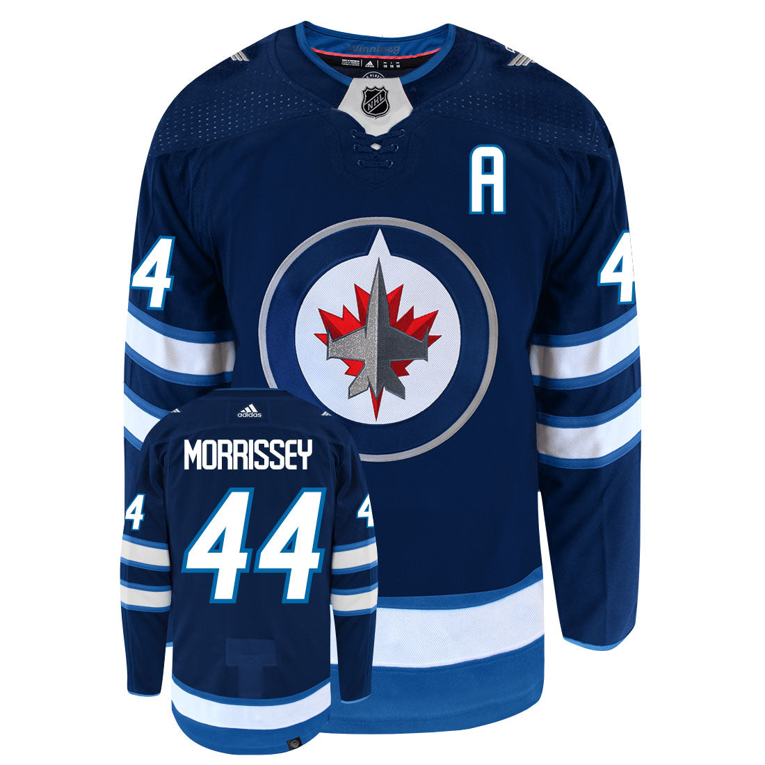 Josh Morrissey Winnipeg Jets Adidas Primegreen Authentic Home NHL Hockey Jersey - Front/Back View