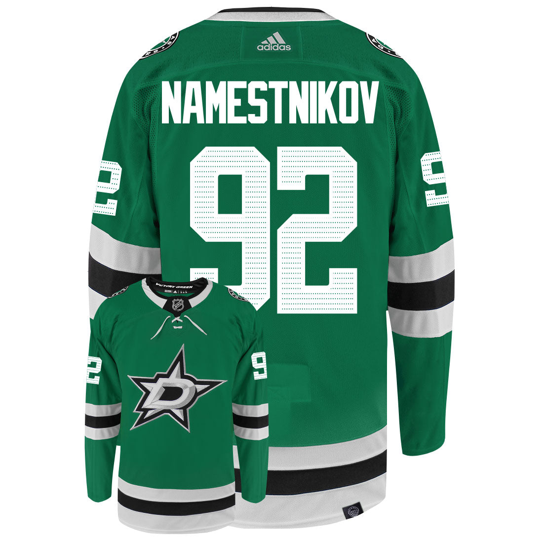 Vladislav Namestnikov Dallas Stars Adidas Primegreen Authentic Home NHL Hockey Jersey - Back/Front View