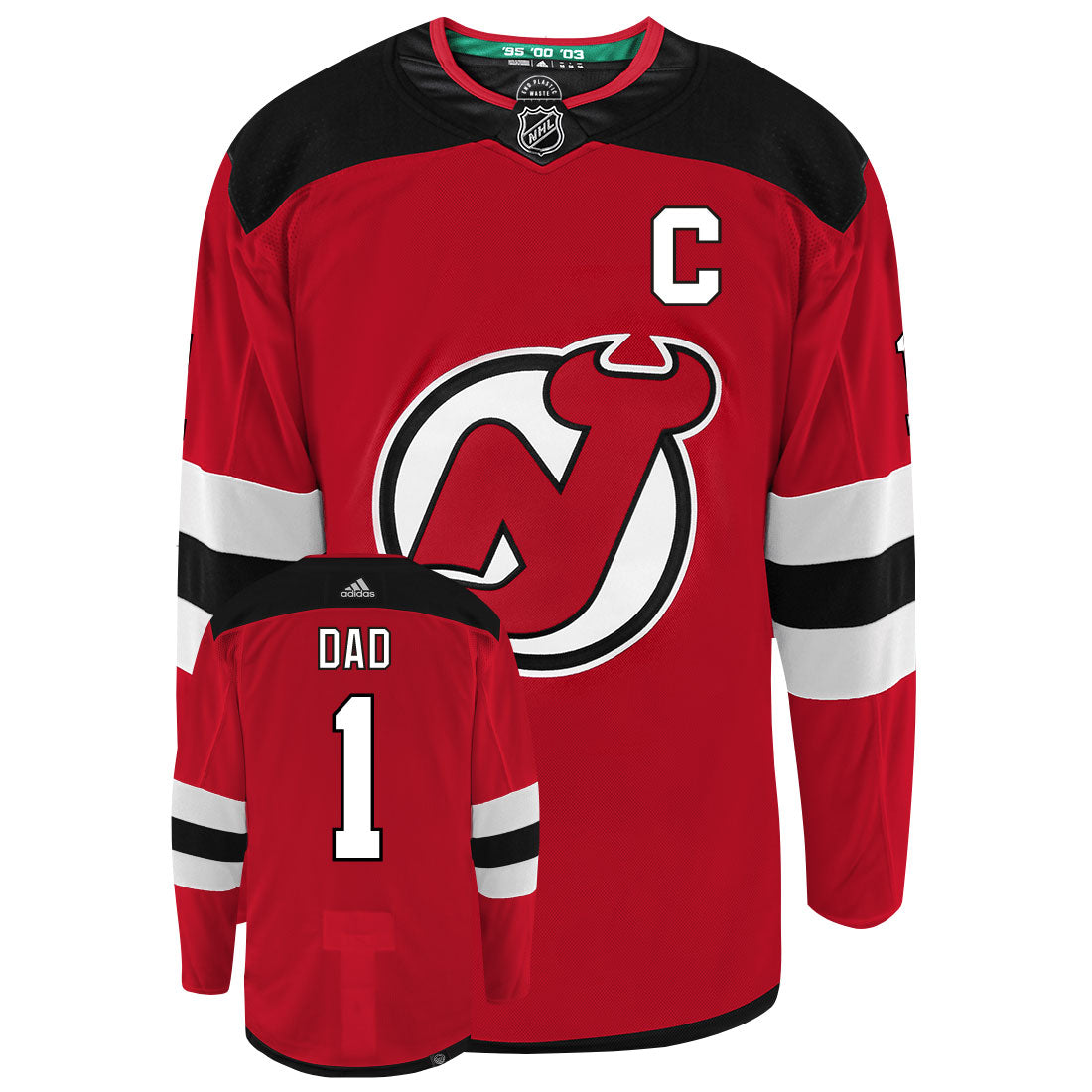 New Jersey Devils Dad Number One Adidas Primegreen Authentic NHL Hockey Jersey - Front/Back View