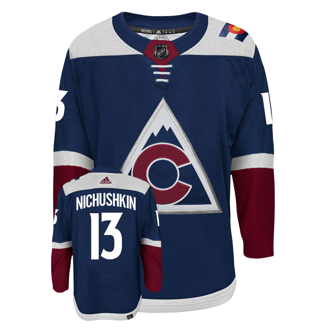Valeri Nichushkin Colorado Avalanche Adidas Primegreen Authentic Third Alternate NHL Hockey Jersey - Front/Back View