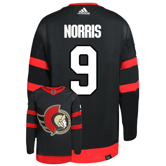 Josh Norris Ottawa Senators Adidas Primegreen Authentic Home NHL Hockey Jersey - Back/Front View