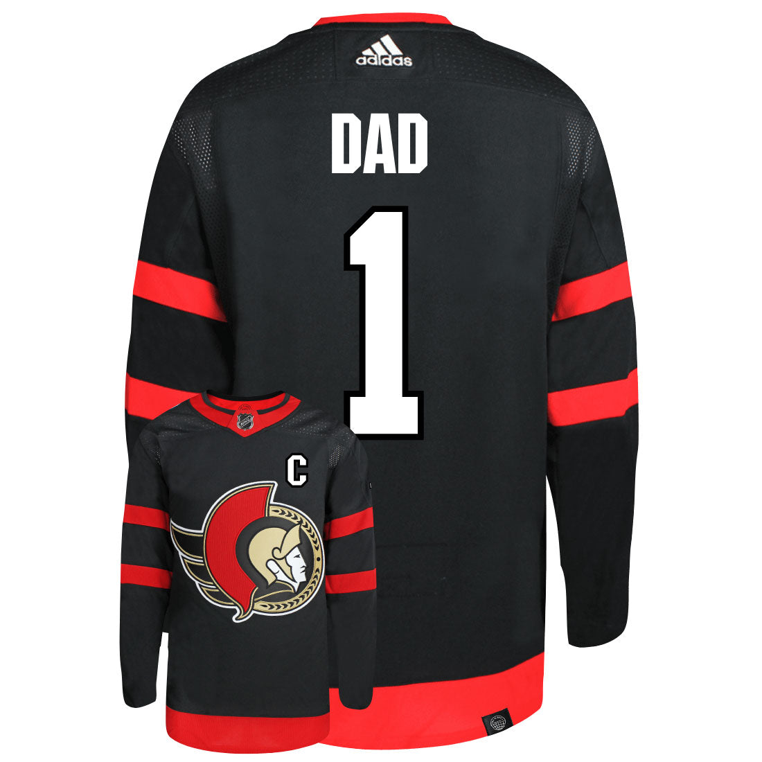 Ottawa Senators Dad Number One Adidas Primegreen Authentic NHL Hockey Jersey - Back/Front View