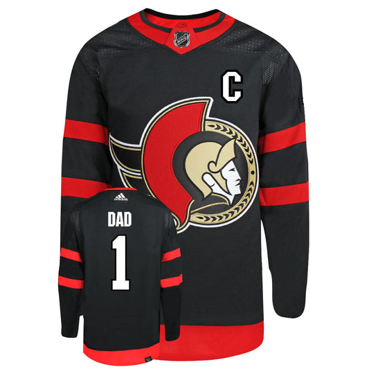 Ottawa Senators Dad Number One Adidas Primegreen Authentic NHL Hockey Jersey - Front/Back View