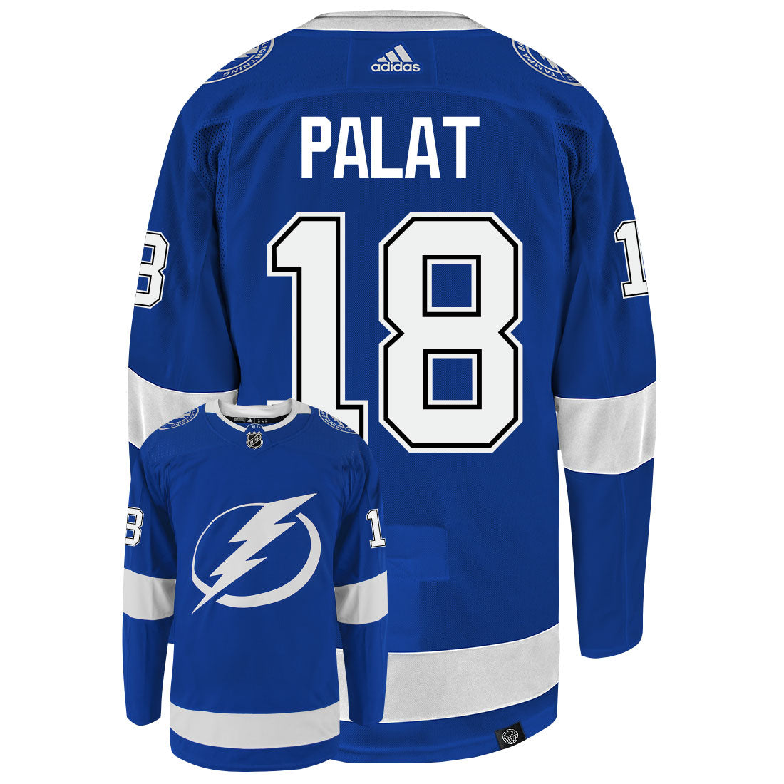 Ondrej Palat Tampa Bay Lightning Adidas Primegreen Authentic NHL Hockey Jersey - Back/Front View