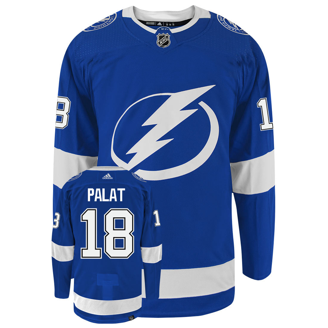 Ondrej Palat Tampa Bay Lightning Adidas Primegreen Authentic NHL Hockey Jersey - Front/Back View
