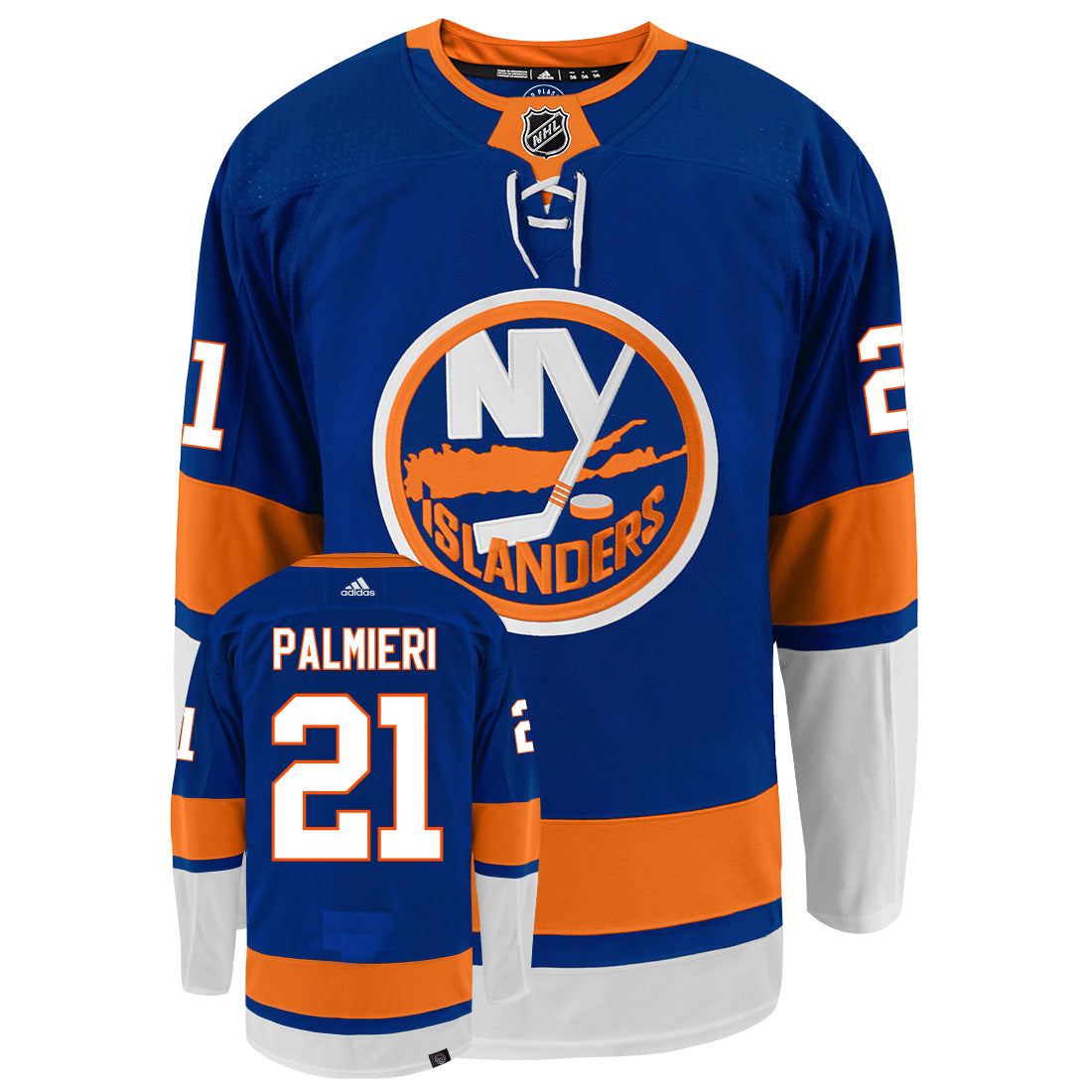 Kyle Palmieri New York Islanders Adidas Primegreen Authentic NHL Hockey Jersey - Front/Back View