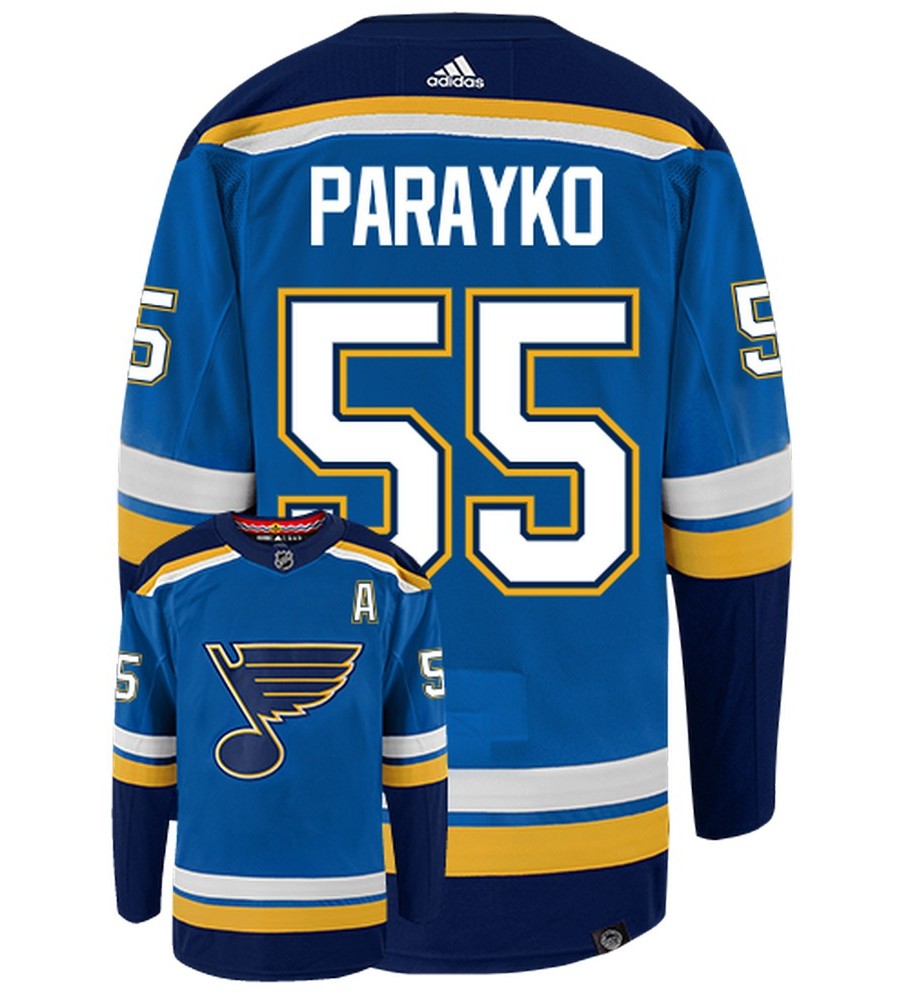 Colton Parayko St Louis Blues Adidas Primegreen Authentic Home NHL Hockey Jersey - Back/Front View