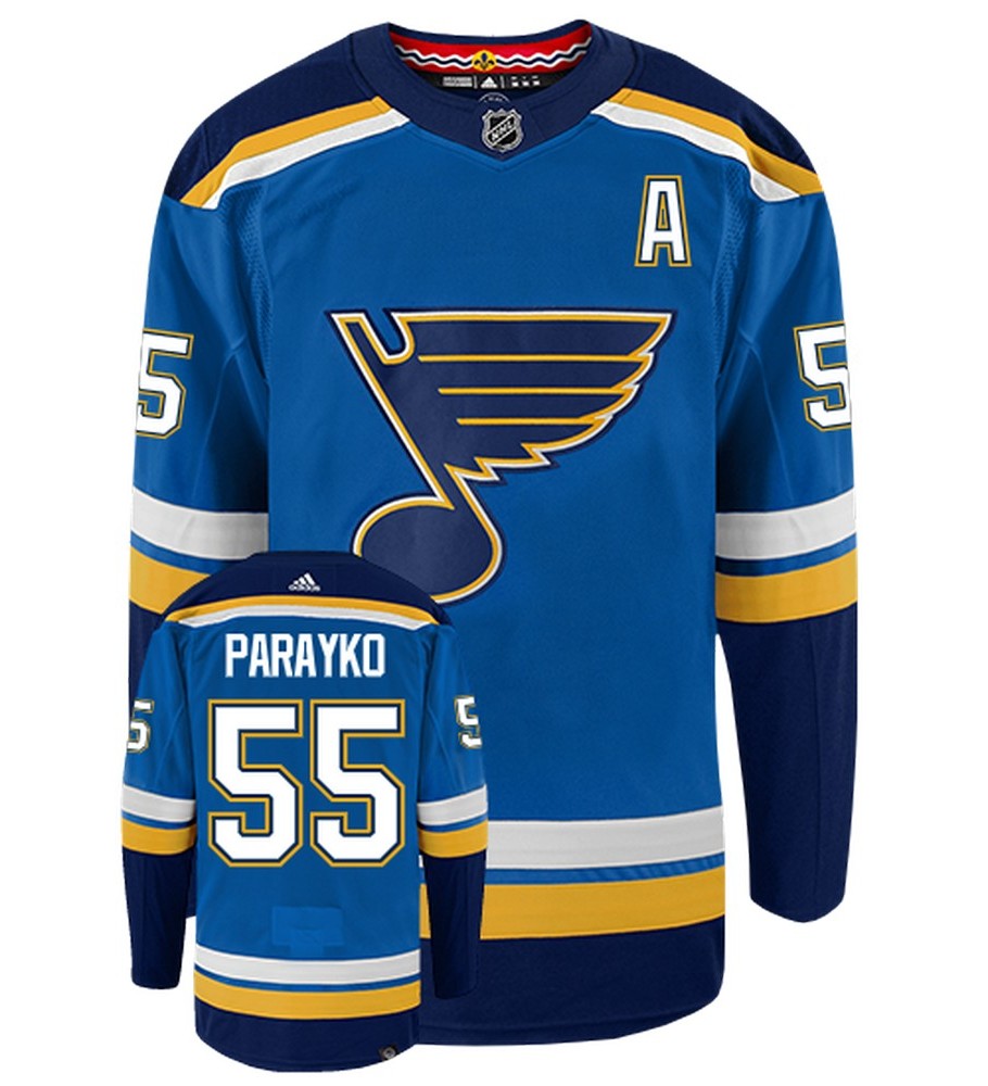 Colton Parayko St Louis Blues Adidas Primegreen Authentic Home NHL Hockey Jersey - Front/Back View