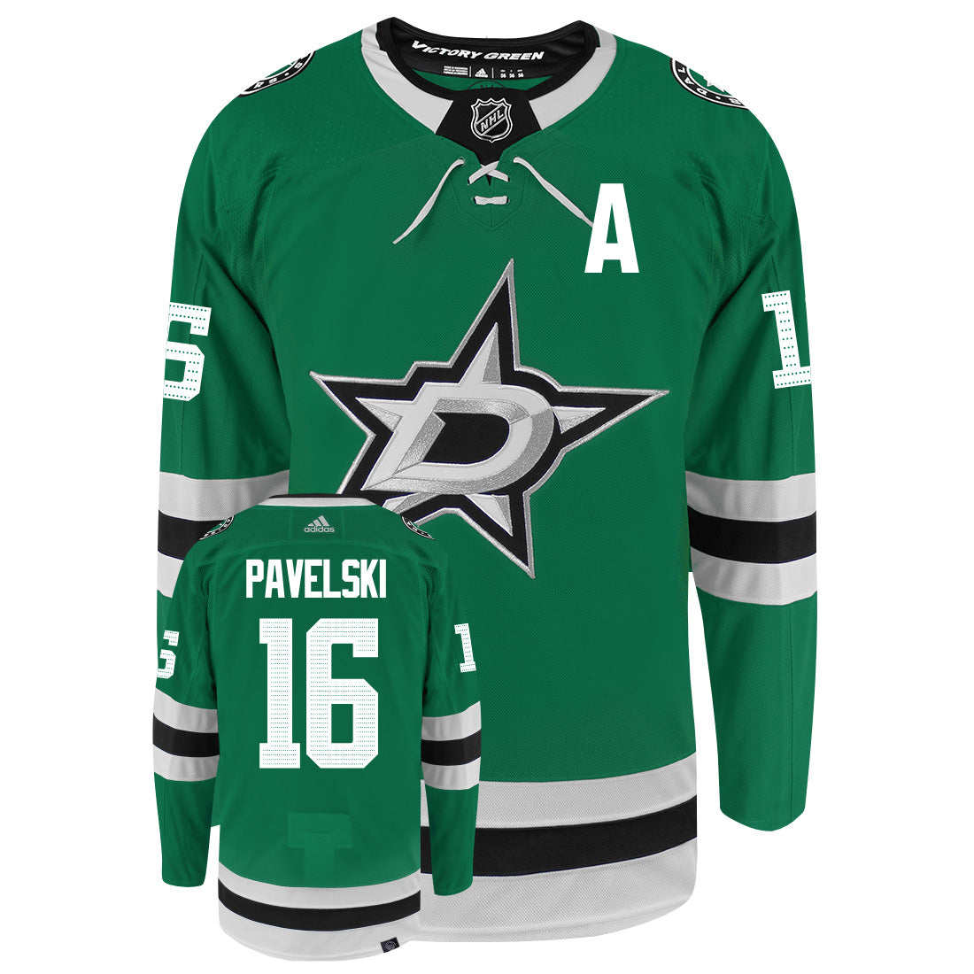 Joe Pavelski Dallas Stars Adidas Primegreen Authentic Home NHL Hockey Jersey - Front/Back View