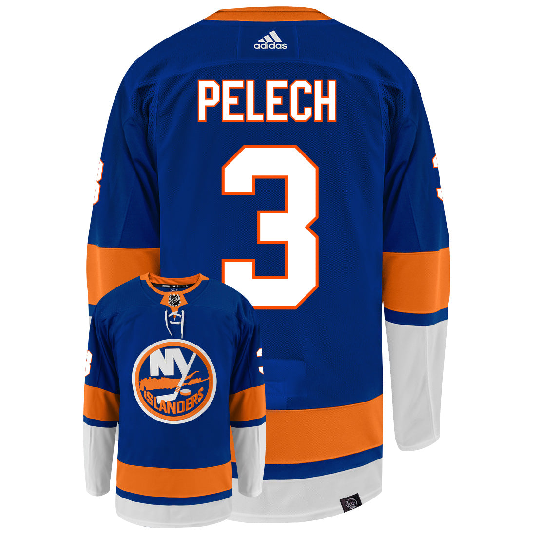 Adam Pelech New York Islanders Adidas Primegreen Authentic NHL Hockey Jersey - Back/Front View