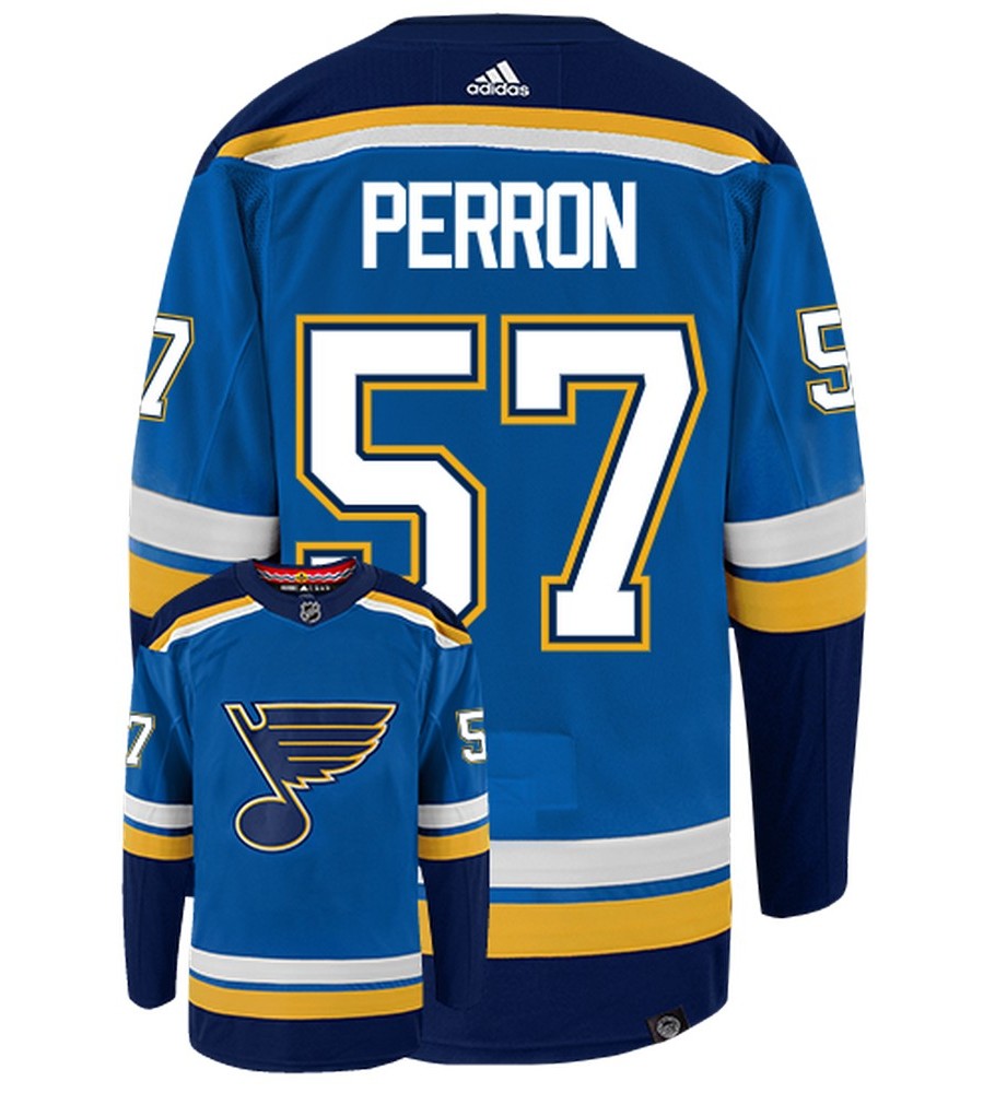 David Perron St Louis Blues Adidas Primegreen Authentic Home NHL Hockey Jersey - Back/Front View