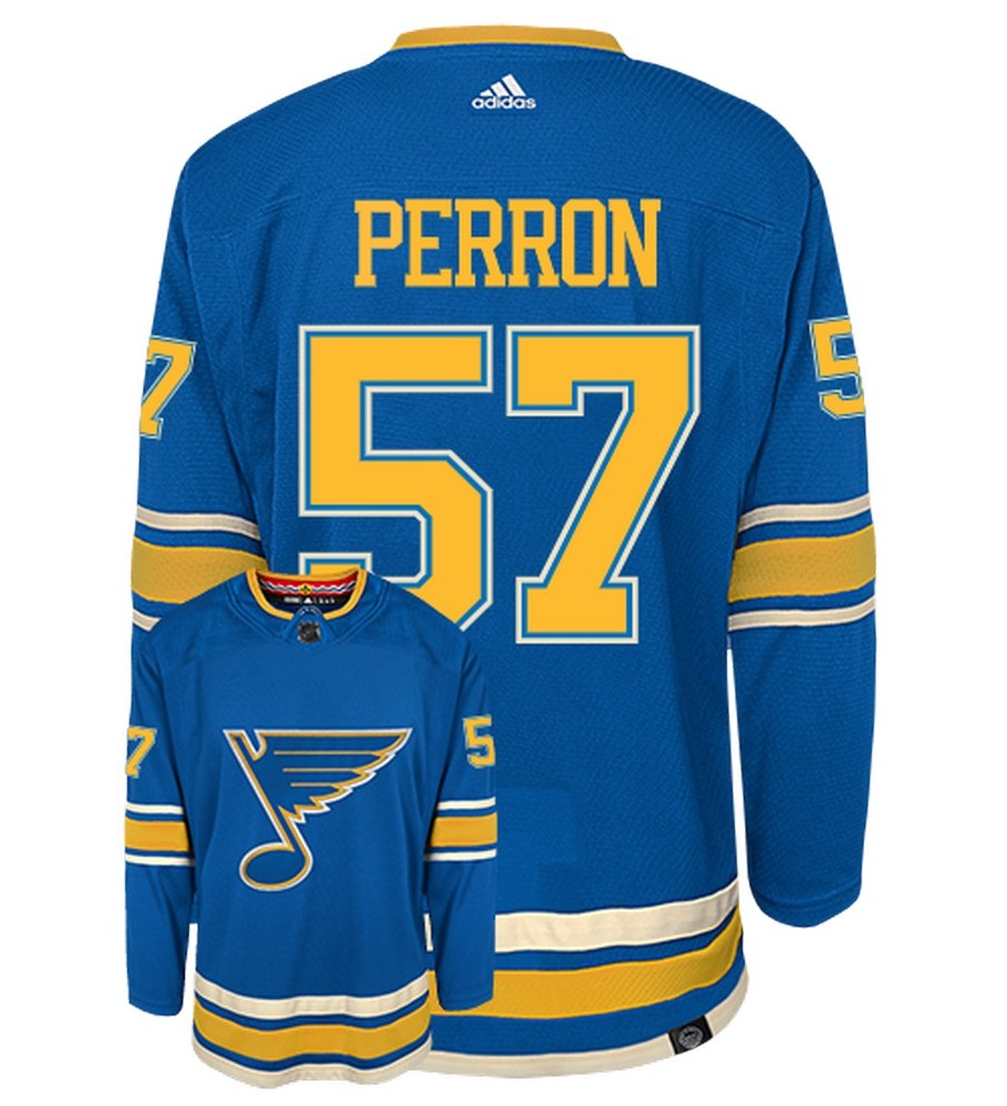 David Perron St Louis Blues Adidas Primegreen Authentic Third Alternate NHL Hockey Jersey - Back/Front View