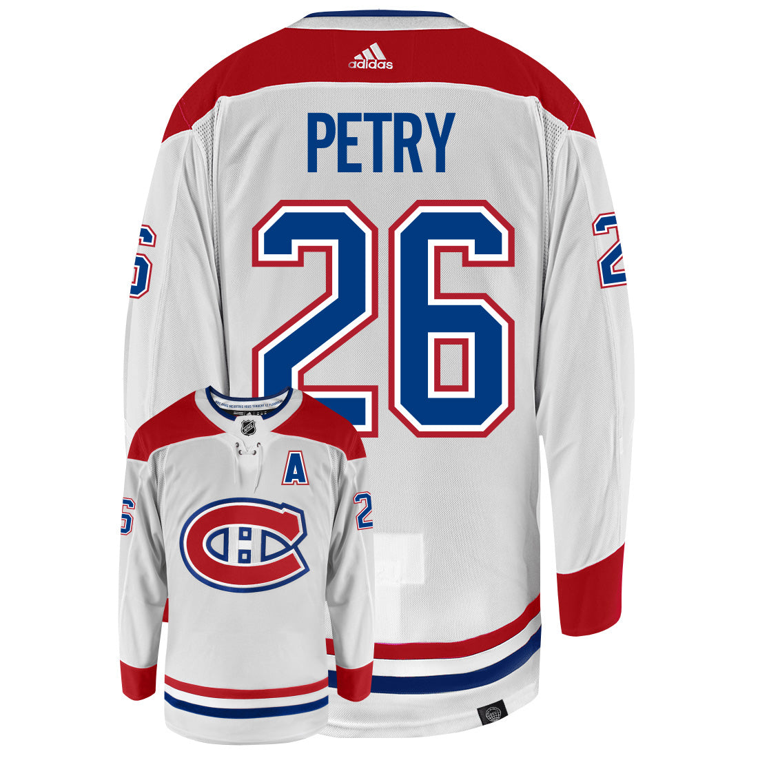 Jeff Petry Montreal Canadiens Adidas Primegreen Authentic Away NHL Hockey Jersey - Back/Front View