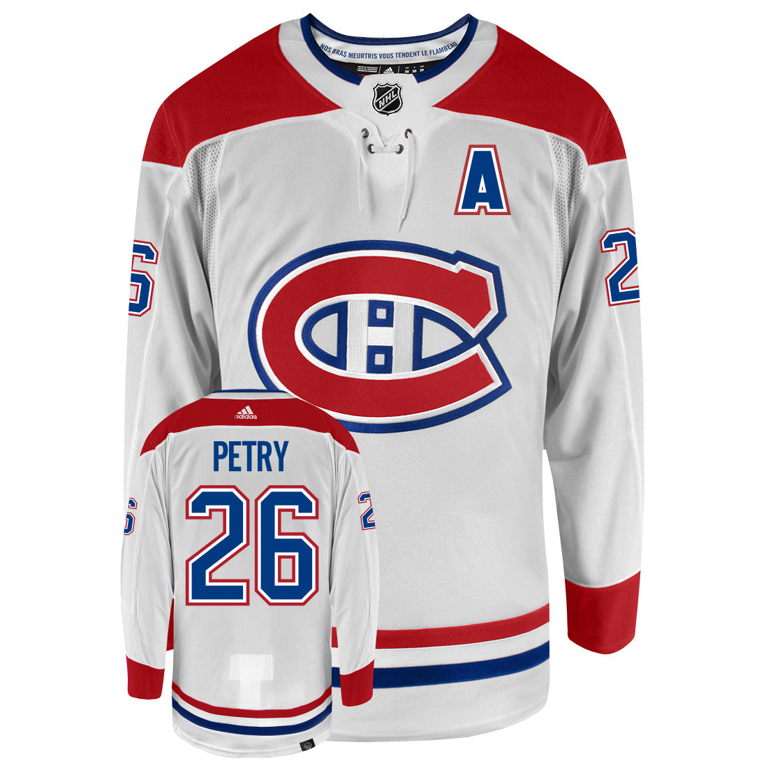 Jeff Petry Montreal Canadiens Adidas Primegreen Authentic Away NHL Hockey Jersey - Front/Back View
