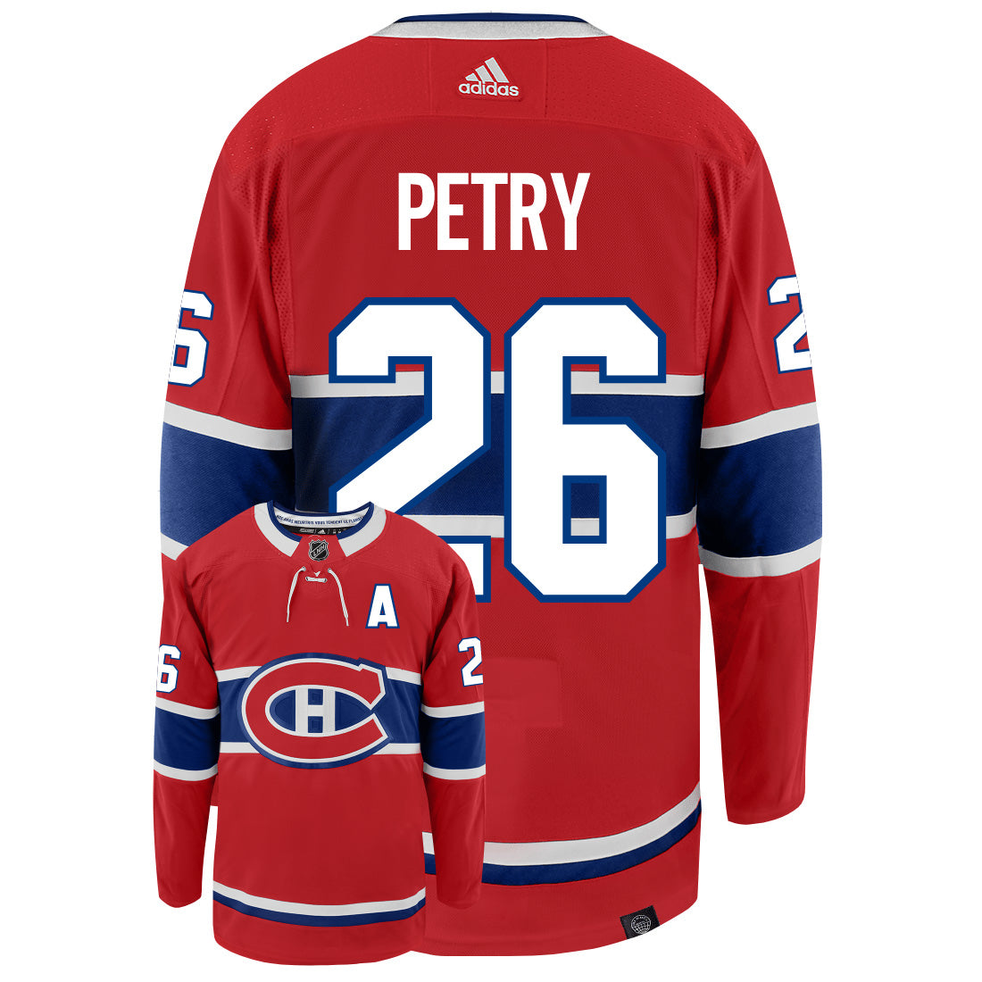 Jeff Petry Montreal Canadiens Adidas Primegreen Authentic Home NHL Hockey Jersey - Back/Front View