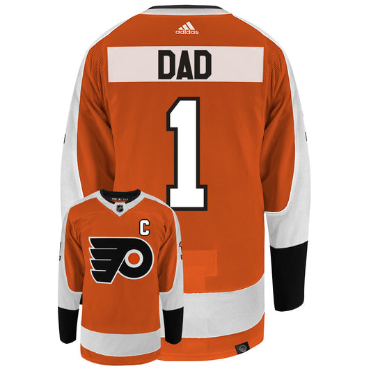 Philadelphia Flyers Dad Number One Adidas Primegreen Authentic NHL Hockey Jersey - Back/Front View