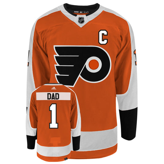 Philadelphia Flyers Dad Number One Adidas Primegreen Authentic NHL Hockey Jersey - Front/Back View