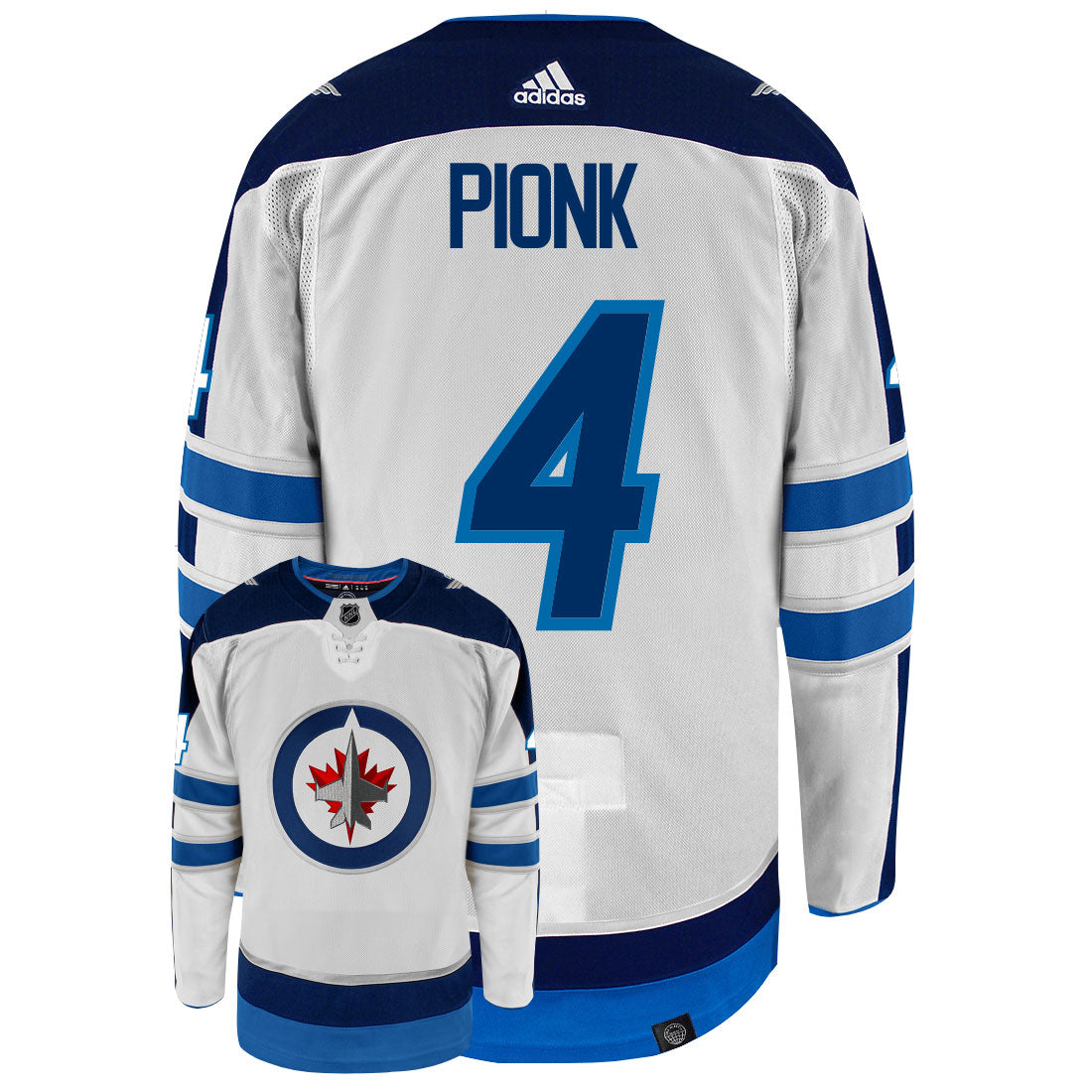 Neal Pionk Winnipeg Jets Adidas Primegreen Authentic Away NHL Hockey Jersey - Back/Front View