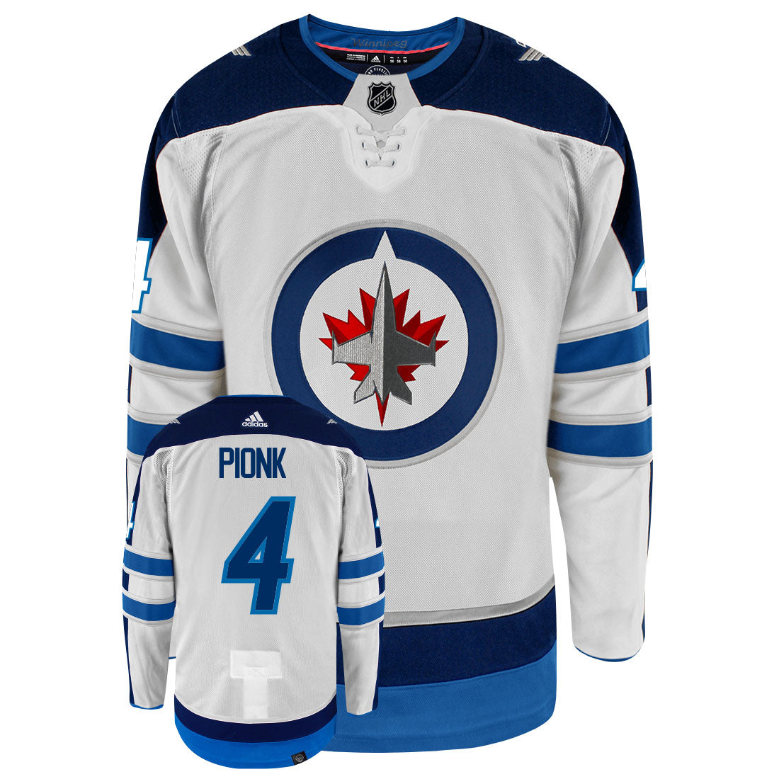 Neal Pionk Winnipeg Jets Adidas Primegreen Authentic Away NHL Hockey Jersey - Front/Back View